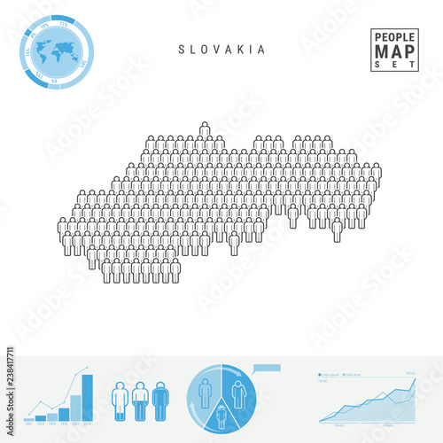 Slovakia People Icon Map. People Crowd in the Shape of a Map of Slovakia. Stylized Silhouette of Slovakia. Population Growth and Aging Infographic Elements. Vector Illustration Isolated on White.