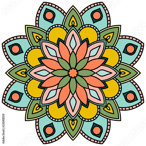 Colorful outline Mandala. Ornamental round doodle flower isolated on white background. Geometric circle element. Vector illustration. © _aine_