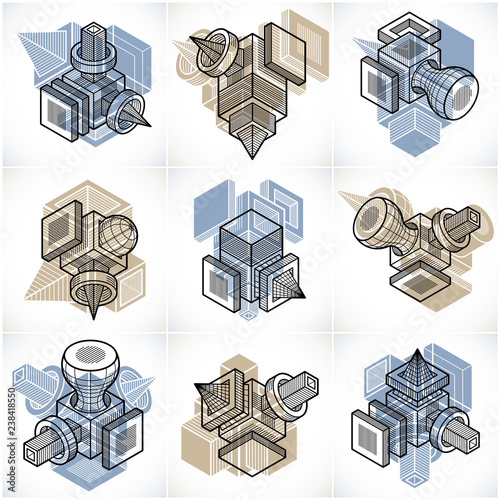 3D engineering vectors, collection of abstract shapes.