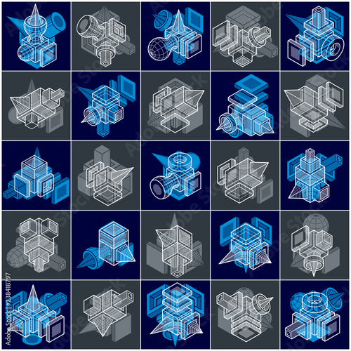 3D designs, set of abstract vector shapes.
