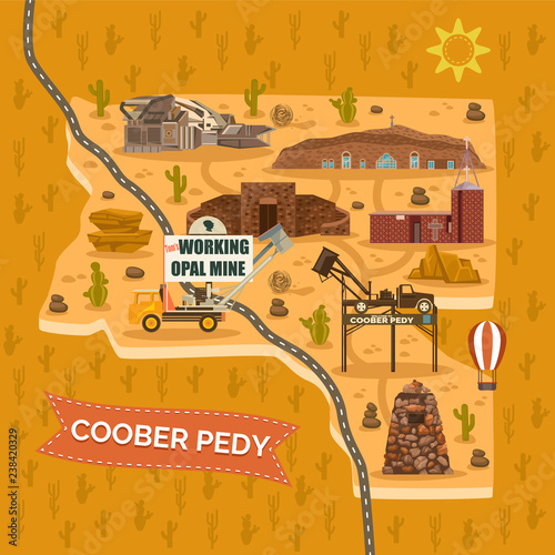 Landmark map for Australian Coober Pedy town, city photo