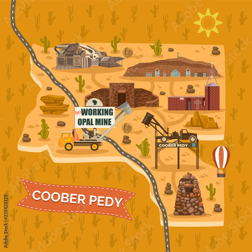 Landmark map for Australian Coober Pedy town, city
