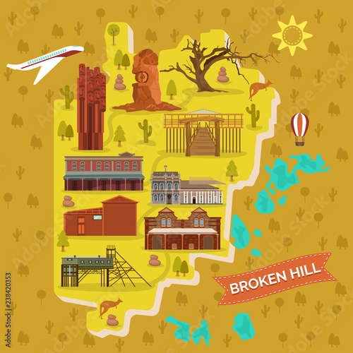 Broken Hills map, Australia famous landmarks