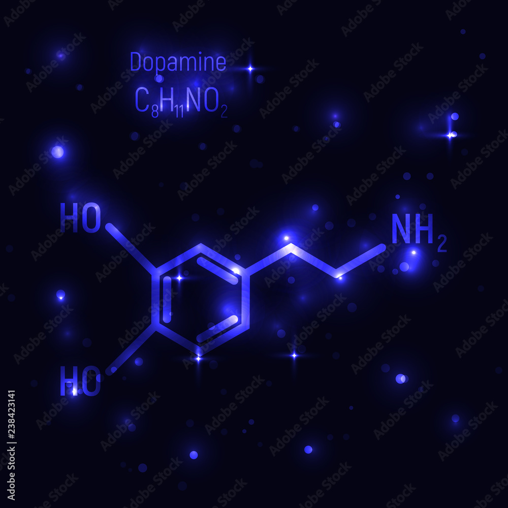 Obraz premium Dopamine molecule on dark blue bsckground