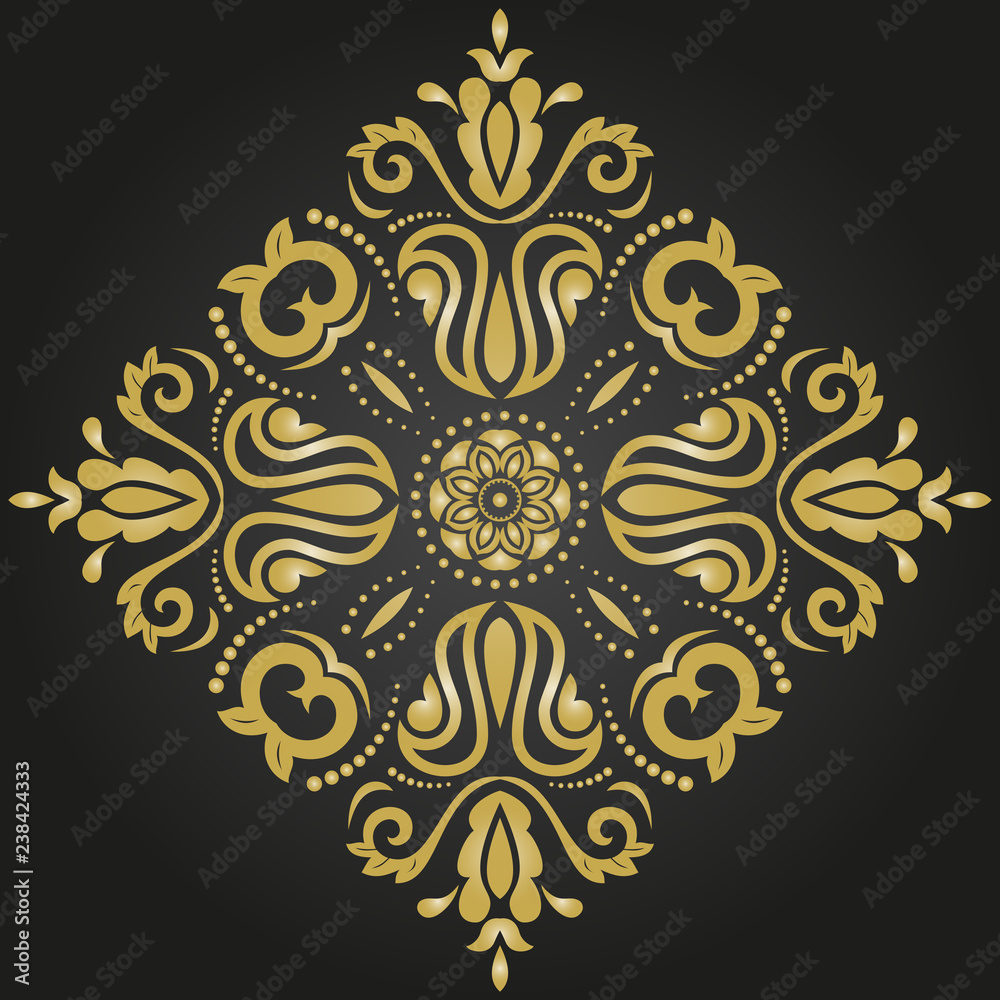 Oriental vector pattern with arabesques and floral golden elements. Traditional classic ornament. Vintage pattern with arabesques