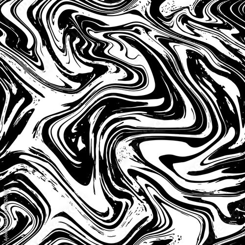 Marble texture seamless background. Abstract liquid fluid effect color pattern. Textile seamless pattern cover, wrapping paper background. Ebru aqua ink painting on water. Vector black and white.