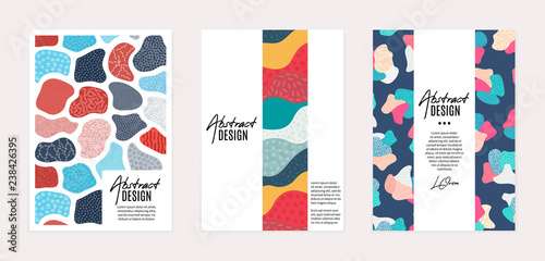 Set of vector templates. Hand drawn abstract shapes with different textures, spots and decorative elements. It can be used as book, notebook or magazine cover, brochure, booklet, annual report, flyer