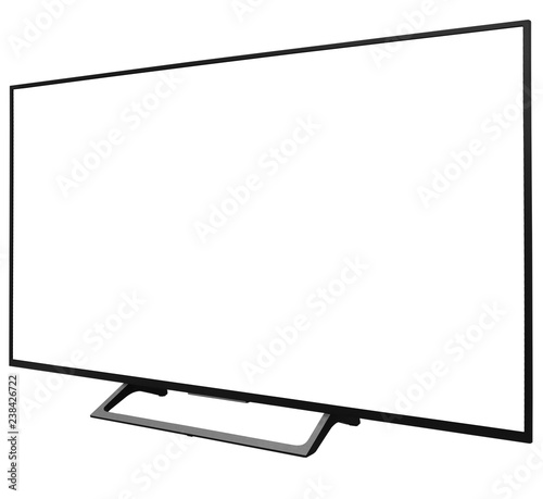 TV display screen frame with white backbackground, askance, angle view
