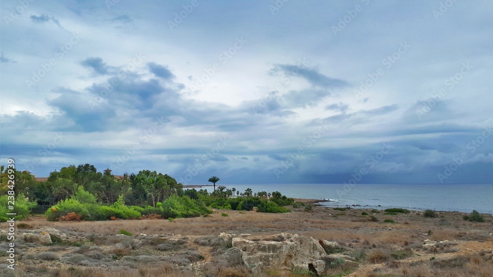 View from Tombs of the Kings - archaeological park in Paphos, Cyprus.