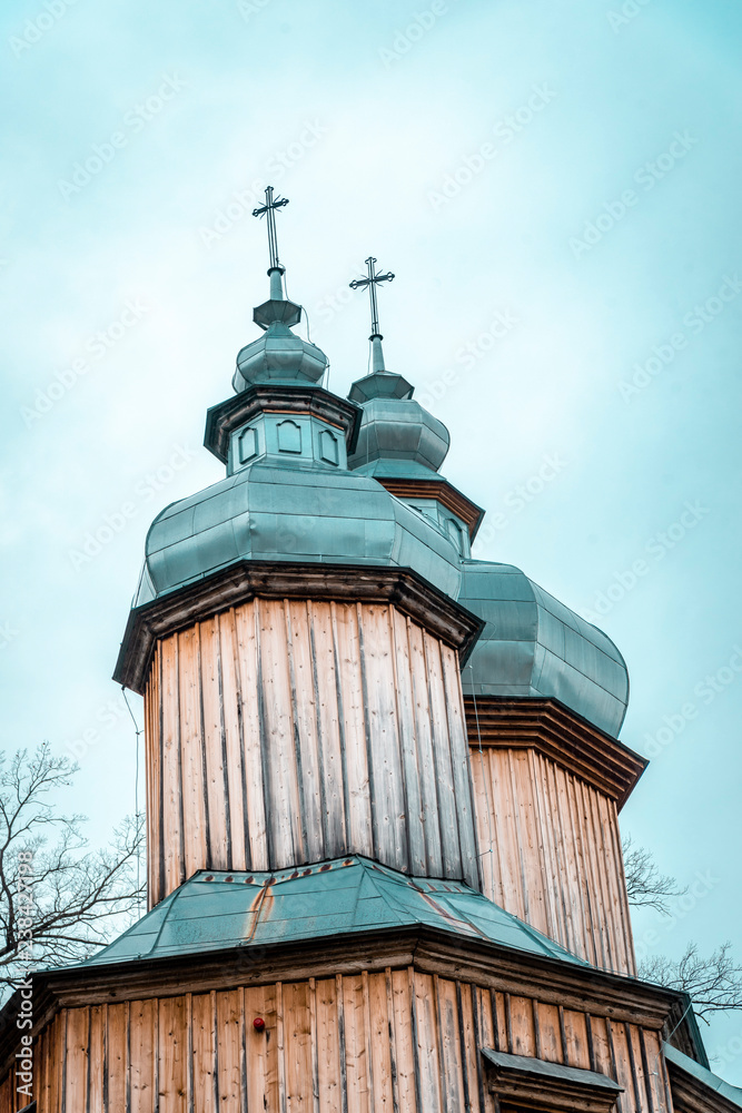 typical wooden church in village near Sanok town. Southern Polandd 