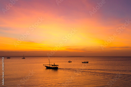 Sunset on sea in Zanzibar © Pakhnyushchyy