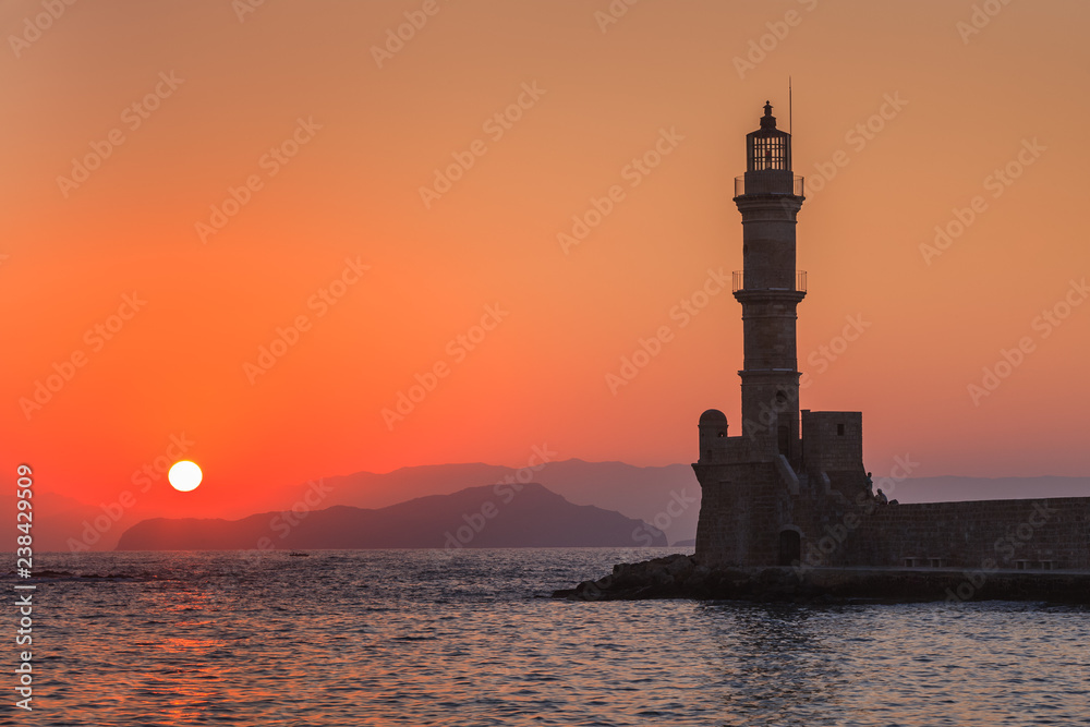 sunset in port of Chania, Crete