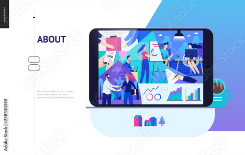 Business series, color 2- about company, office life -modern flat vector concept illustration of a company employees in workspace. Business workflow management. Creative landing page design template