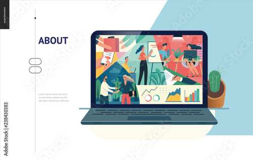 Business series, color 2- about company, office life -modern flat vector concept illustration of a company employees in workspace. Business workflow management. Creative landing page design template