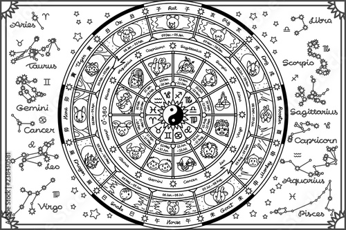 vector astrological fortune wheel
