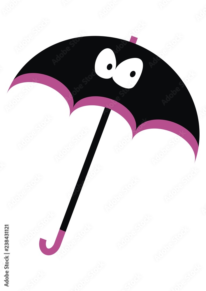 Funny umbrella with eyes, vector illustration. Black umbrella with eyes and  purple rim. Stock Vector | Adobe Stock