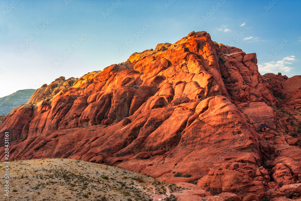 Golden sun light on formation at Red Canyon National Conservation in Nevada, USA Stock Photo | Adobe Stock