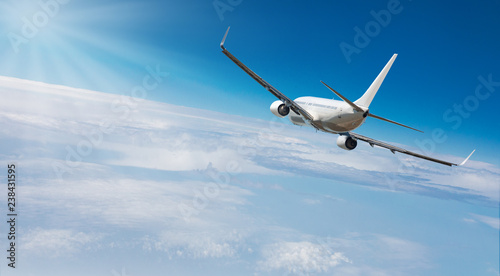 Photography airplane flying away in to sky