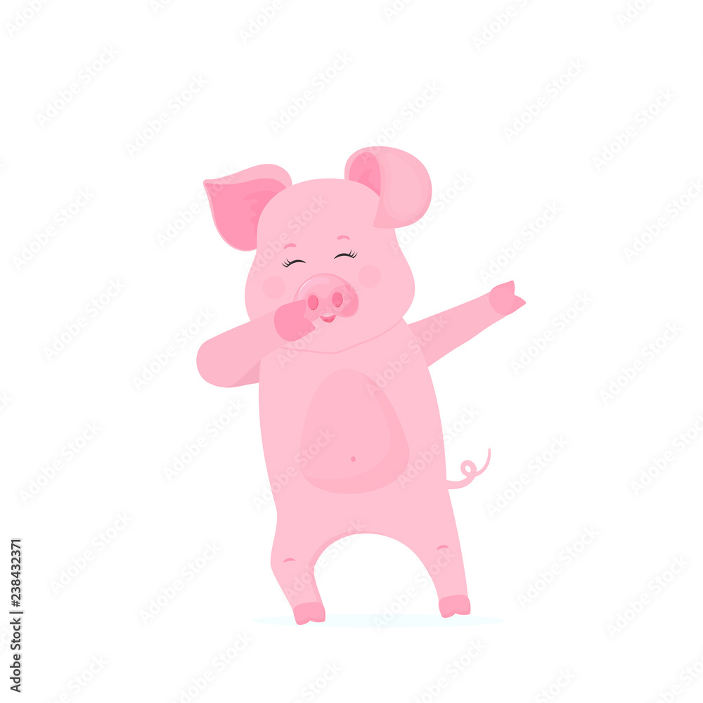 Funny pig dabbing cartoon character. Dancing piggy. Cute piglet have fun. Funny pig dabbing cartoon character. Dancing piggy. Cute piglet have fun.