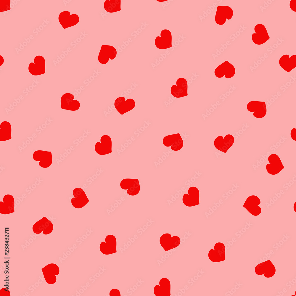 Seamless pattern for Valentine's Day. Cute hand drawn hearts on pink background