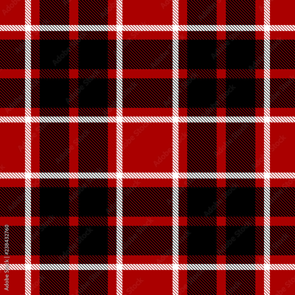 Seamless plaid, tartan, check pattern black, white and red. Design for  wallpaper, fabric, textile, wrapping. Simple background Illustration Stock  | Adobe Stock