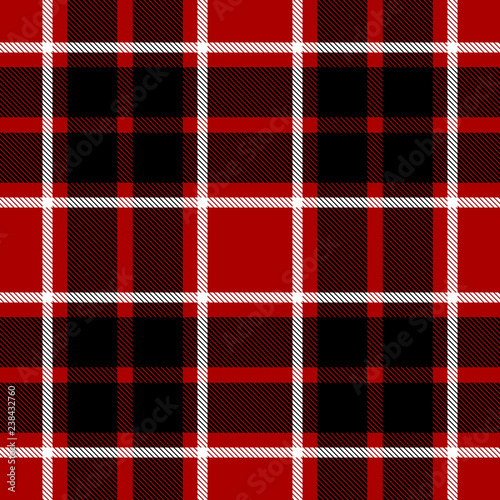 Seamless plaid, tartan, check pattern black, white and red. Design for wallpaper, fabric, textile, wrapping. Simple background