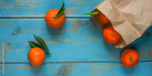 tangerines are a fresh, juicy citrus. Top  view. copy space