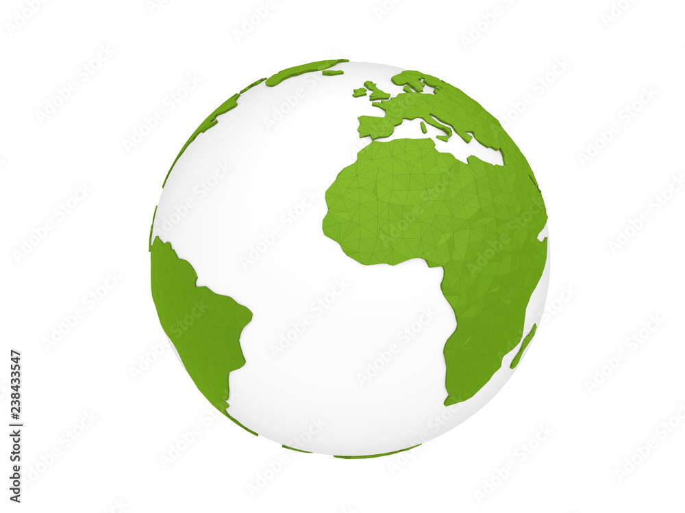 Green polygonal planet. 3d render earth globe illustration. Low poly design. Green polygonal planet. 3d render earth globe illustration. Low poly design.