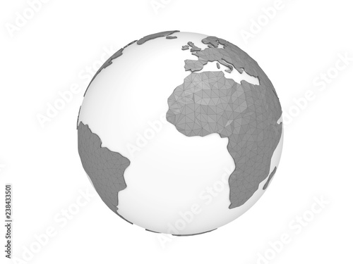 Gray polygonal planet. 3d render earth globe illustration