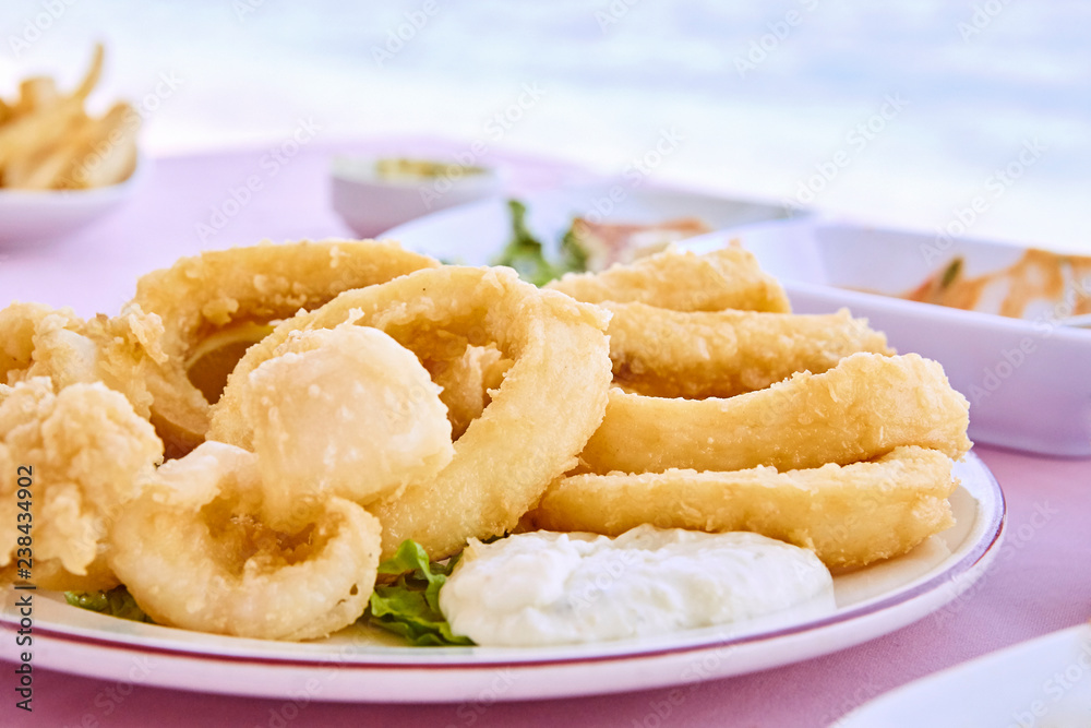 fried calamari, fried squid with lemon traditional greek cyprus food fried calamari, fried squid with lemon traditional greek cyprus food