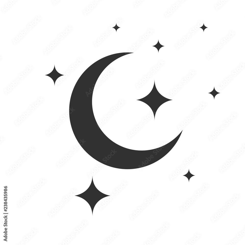 Moon and stars vector icon, Modern flat symbol isolated on white background Moon and stars vector icon, Modern flat symbol isolated on white background