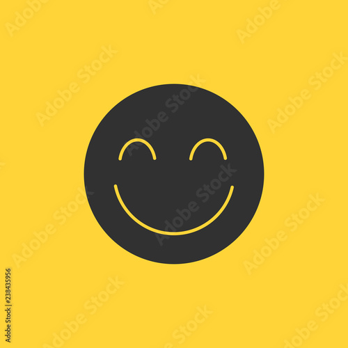 Vector happy smile icon. Vector emoticon. black smile. Yellow background. Isolated emoticon icon