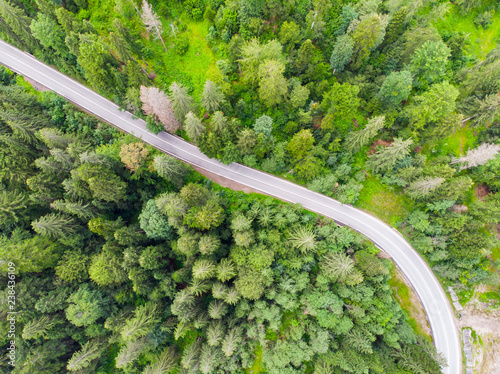 Highway road in forest, view from above