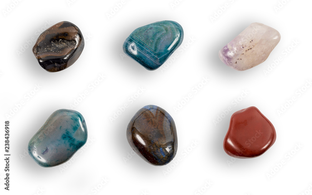 Colorful boho style gems isolated on white background Colorful boho style gems isolated on white background