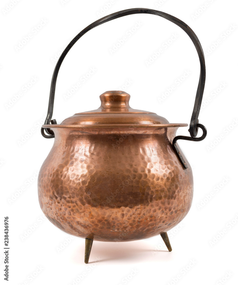 Bronze pot isolated on white background with handle