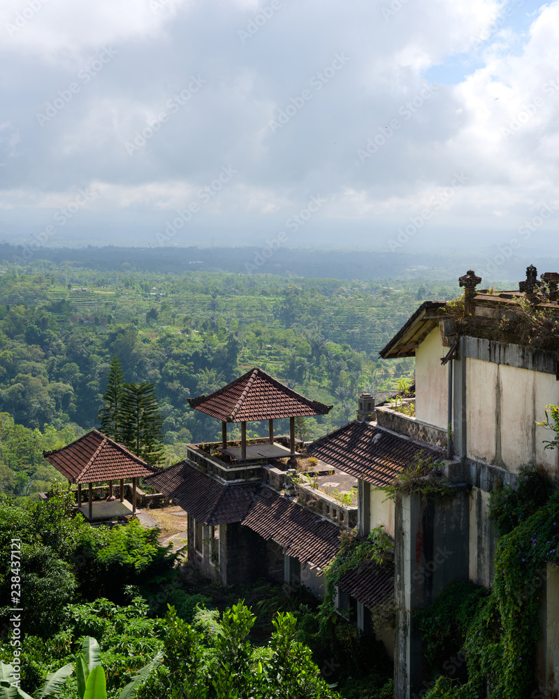 Bali, Indonesia - 22 Nov 2018: PI Bedugul Taman Rekreasi Hotel & Resort is an large abandoned structure in Bedugul, today a tourist attraction in Bali, Indonesia.