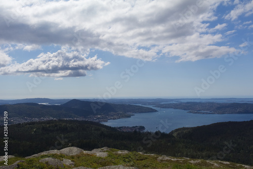 aerial view of the city Bergen from a mountain