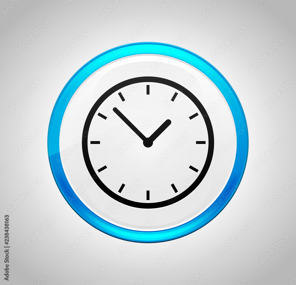 Clock icon round blue push button Clock icon round blue push button