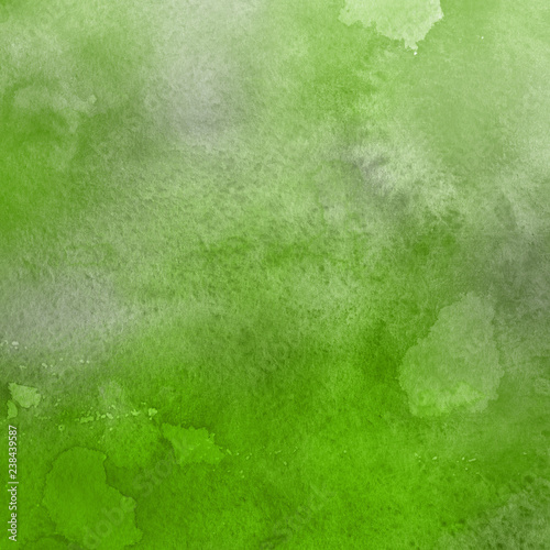 Watercolor green texture with abstract washes and brush strokes on the white paper background.