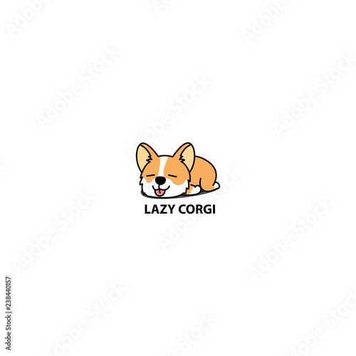 Lazy welsh corgi puppy sleeping icon, vector illustration