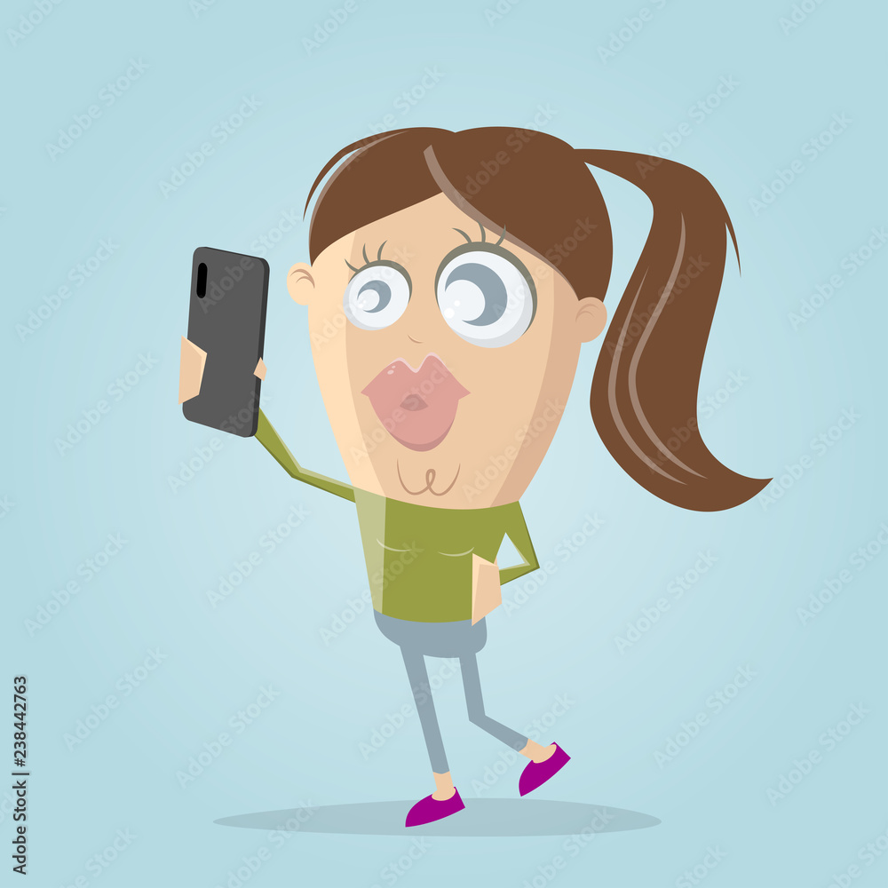 funny cartoon girl taking a selfie Stock Vector | Adobe Stock