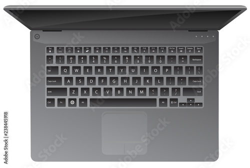 Laptop Computer, Top Down View, Keyboard, Realistic Vector Illustration