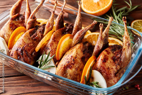 Grilled quails stuffed with mushrooms