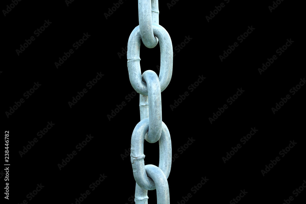 New metal chain. Vertical view. Isolated object on a black background. Isolate. New metal chain. Vertical view. Isolated object on a black background. Isolate.