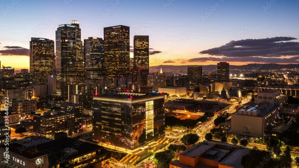 Day to night transition time lapse Los Angeles downtown