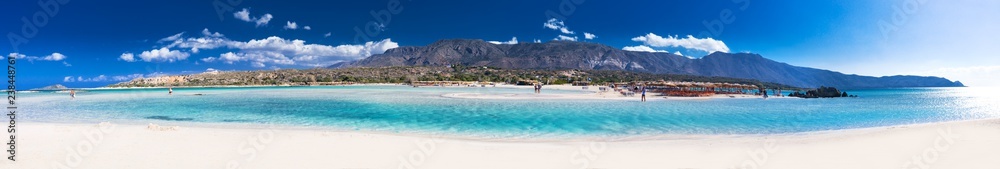 Elafonissi beach with pink sand on Crete island with azure clear water, Greece, Europe