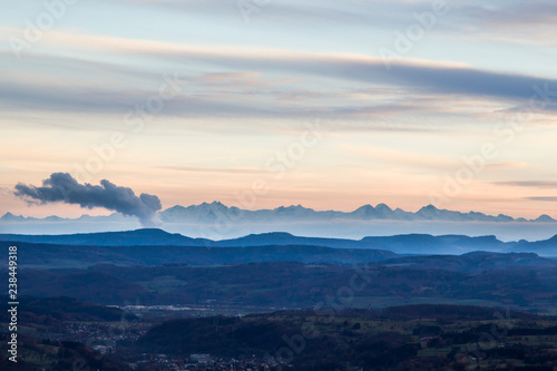 Panorama from Sweigmatt in the Black Forest over the city Wehr to the Alps © were