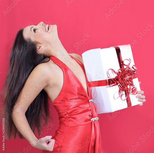 closeup. happy beautiful woman enjoying her gift.