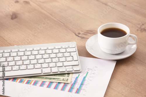 A cup of coffee on the office table