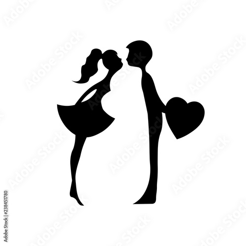 Kissing couple of young lovers . Romantic couple silhouette. Lovers woman and man kissing. Silhouettes of kissing boy and girl